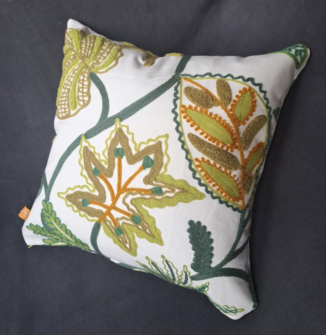 Medium Moss and Leaf Embroidery Cushion 38 x 38cm