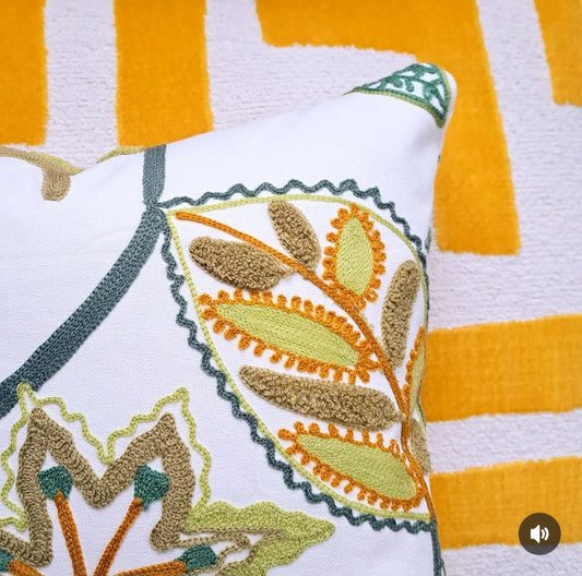 Medium Moss and Leaf Embroidery Cushion 38 x 38cm